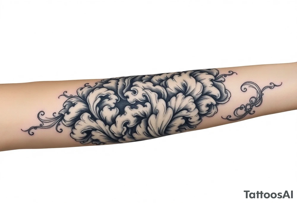 Celestial swirling tumultuous intergalactic space clouds daintily flowing like light wispy smoke tattoo idea
