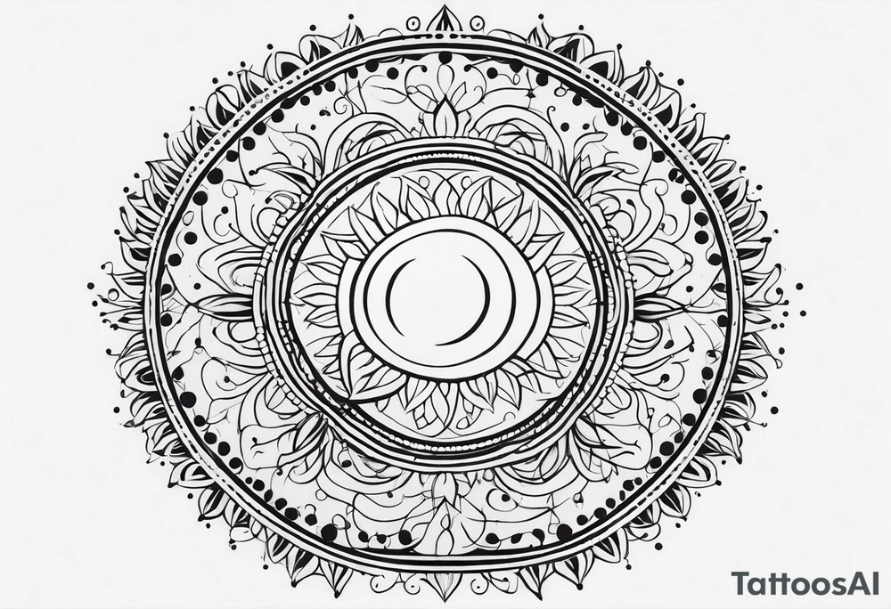 simple sun made of black dots and circles tattoo idea