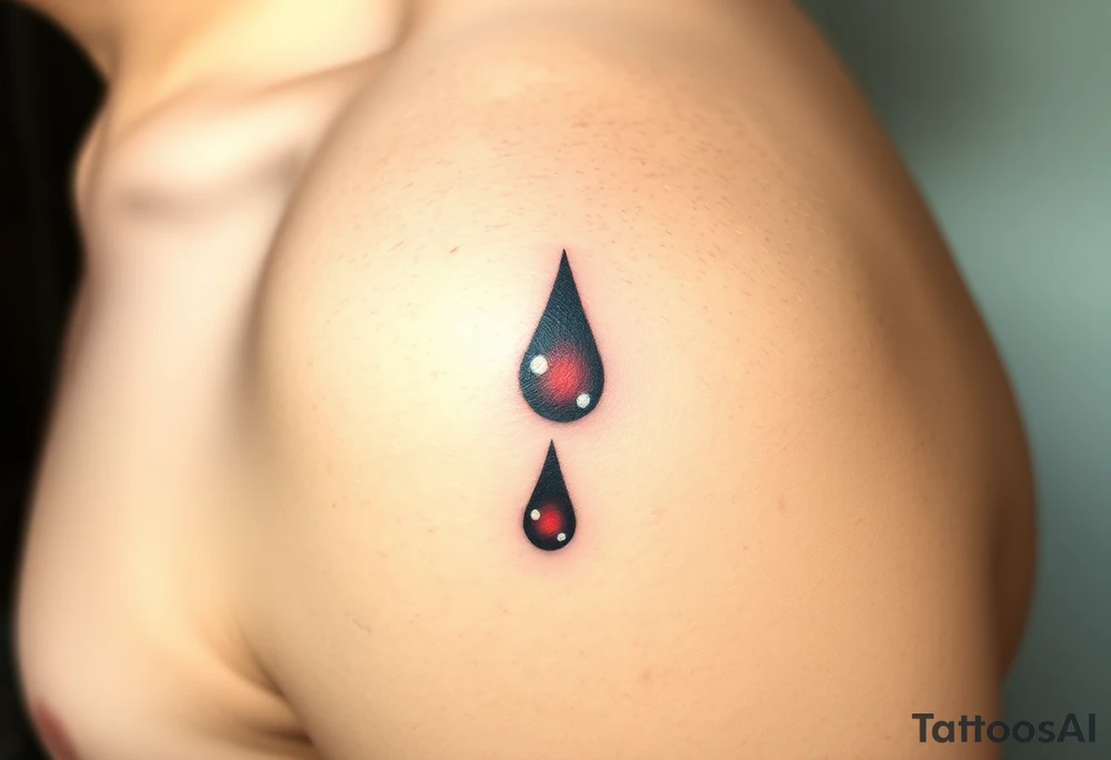 A teardrop dripping from an eye, with shades of deep red and maroon, symbolizing heartbreak and emotional intensity. tattoo idea
