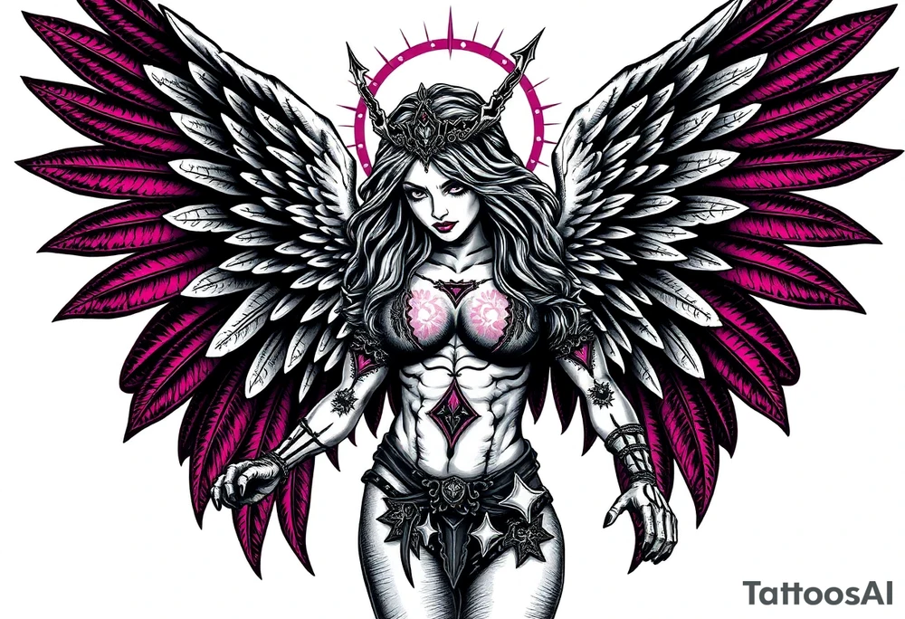 Goth angel sexy full body warrior tattoo idea