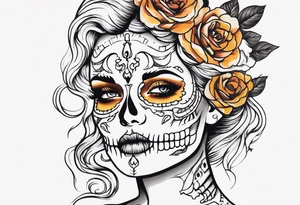 Skeleton coming out of woman’s face tattoo idea