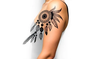 native dreamcatcher with flowing feathers and sacred beads tattoo idea