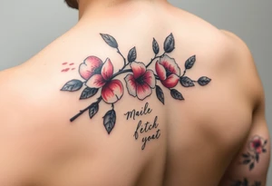 Peach branch with names scripted tattoo idea