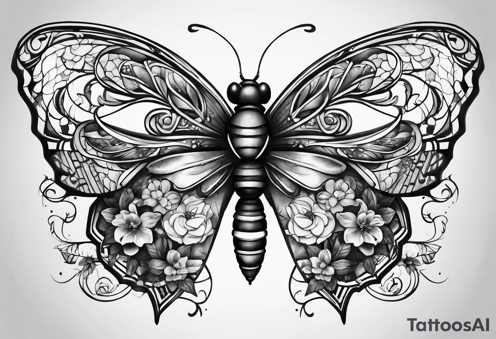 half butterfly half bee designed tattoo tattoo idea