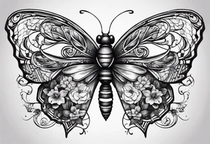 half butterfly half bee designed tattoo tattoo idea