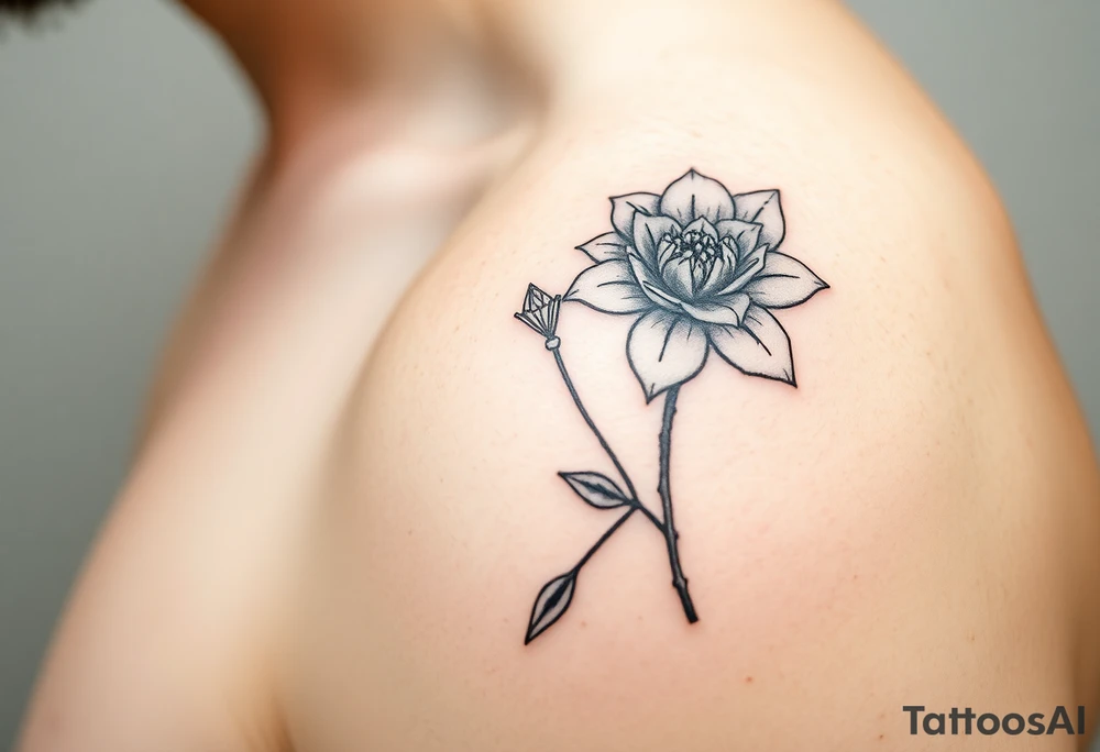 January December July birthday flower infi with diamond tattoo idea