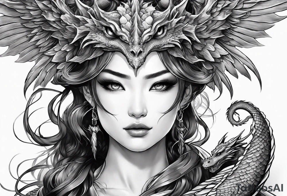 beautiful warrior nymph with dragon wings and a dragon friend tattoo idea