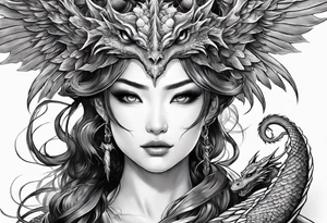 beautiful warrior nymph with dragon wings and a dragon friend tattoo idea