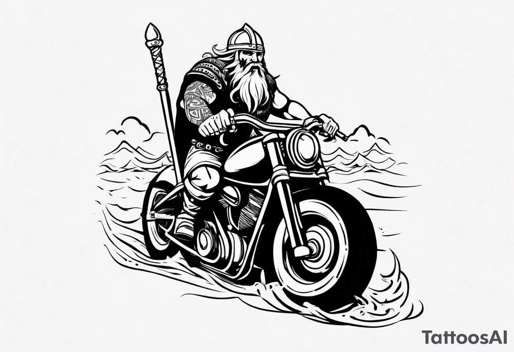 Viking riding a motorcycle along the beach tattoo idea