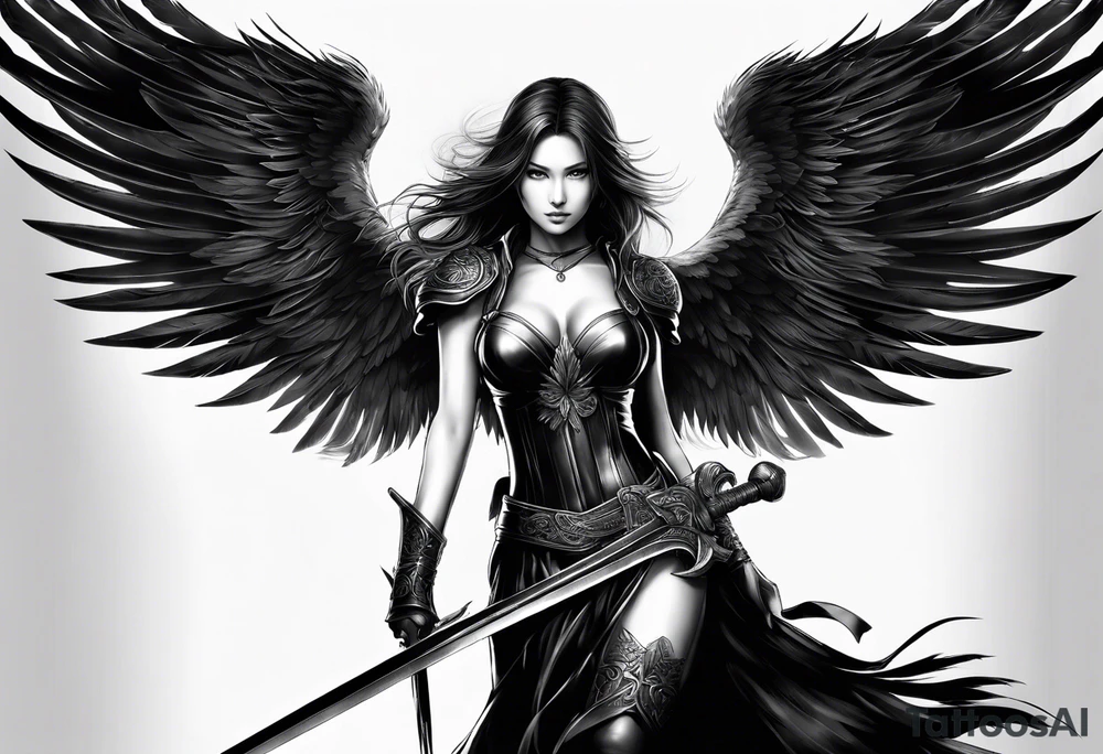 Female dark angel with sword tattoo idea