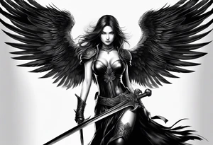 Female dark angel with sword tattoo idea
