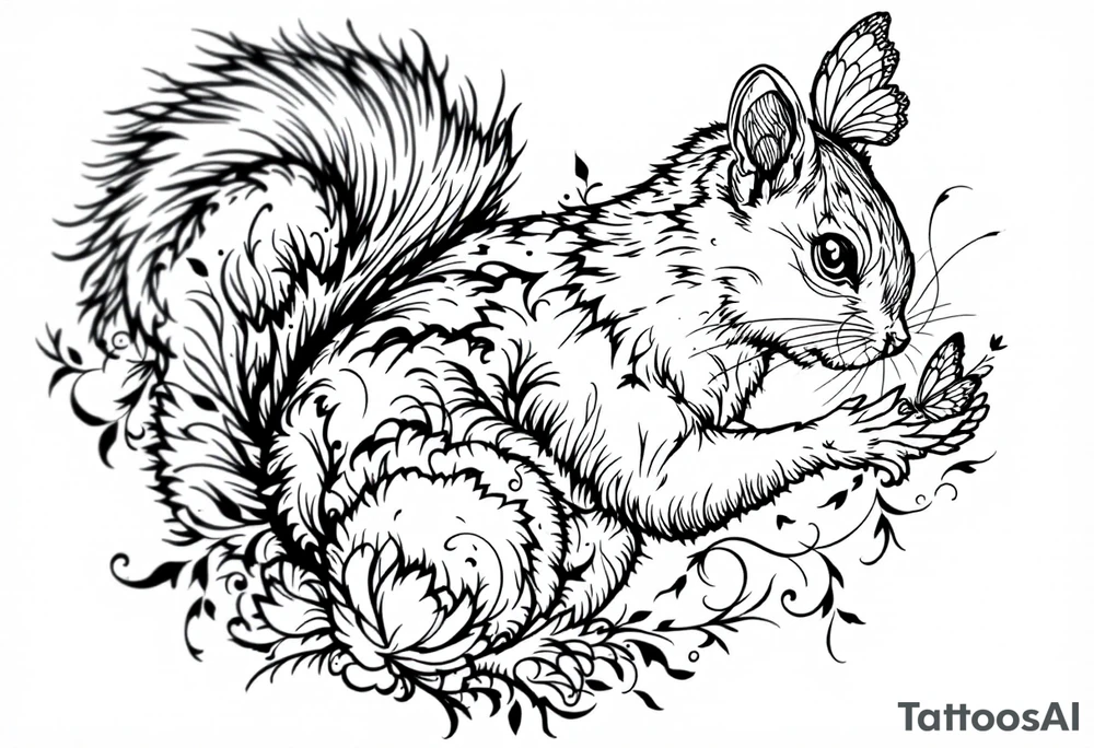 A Squirrel with a butterfly in hands tattoo idea