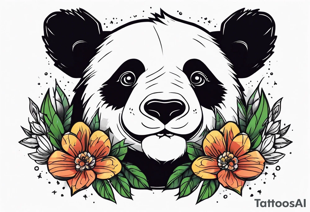 Punk Panda with flowers tattoo idea