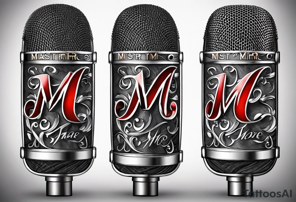 Engraved letters on microphone the letters are “MTR” tattoo idea