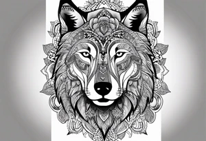leg sleeve with mandela patterns and a wolf tattoo idea