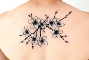 delicate cherry blossoms swirling in spring breeze with petals tattoo idea