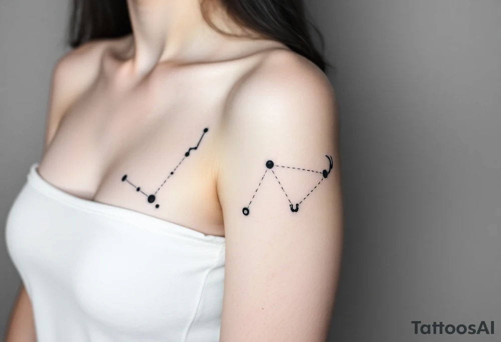 constellation tattoo with libra, cancer, Taurus, 2 scorpio and capricorn stars only tattoo idea