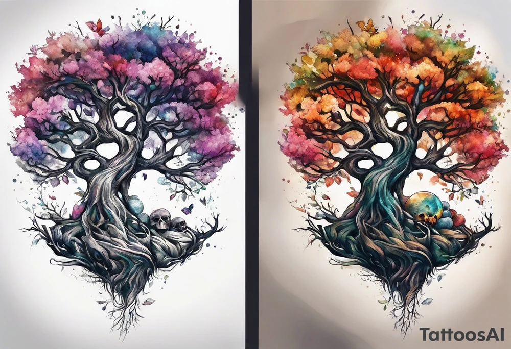 Tree of life growing out of skull tattoo idea