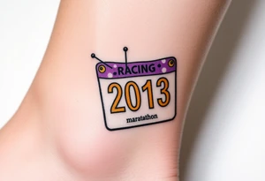 Racing half marathon bib 2013 purple and gold running safety pins piercing the skin running tattoo idea
