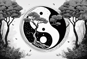 ying yang with a tree as the black part tattoo idea