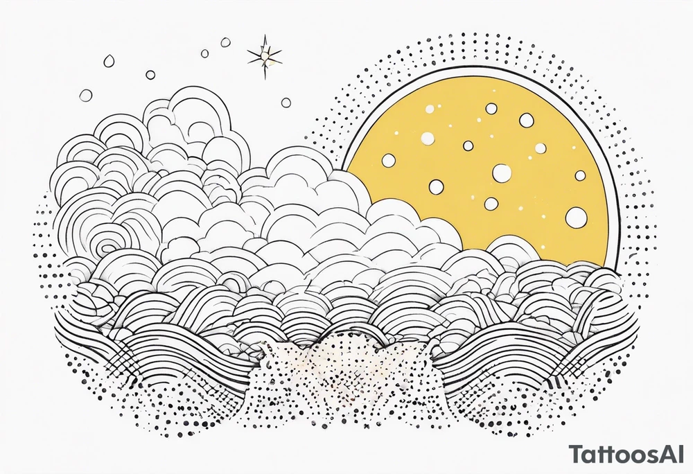 scandi looking sunshine made of dots tattoo idea