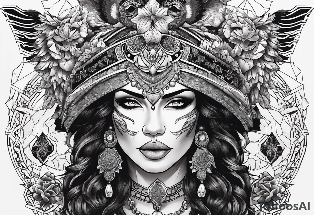 kali ma, alien goddess, valkrye, pirate, divine feminine, zenza resonance, pachamama, lotus azul, blank panther, eagle, skull, 5D, nueva gaya, dna 12 tattoo idea