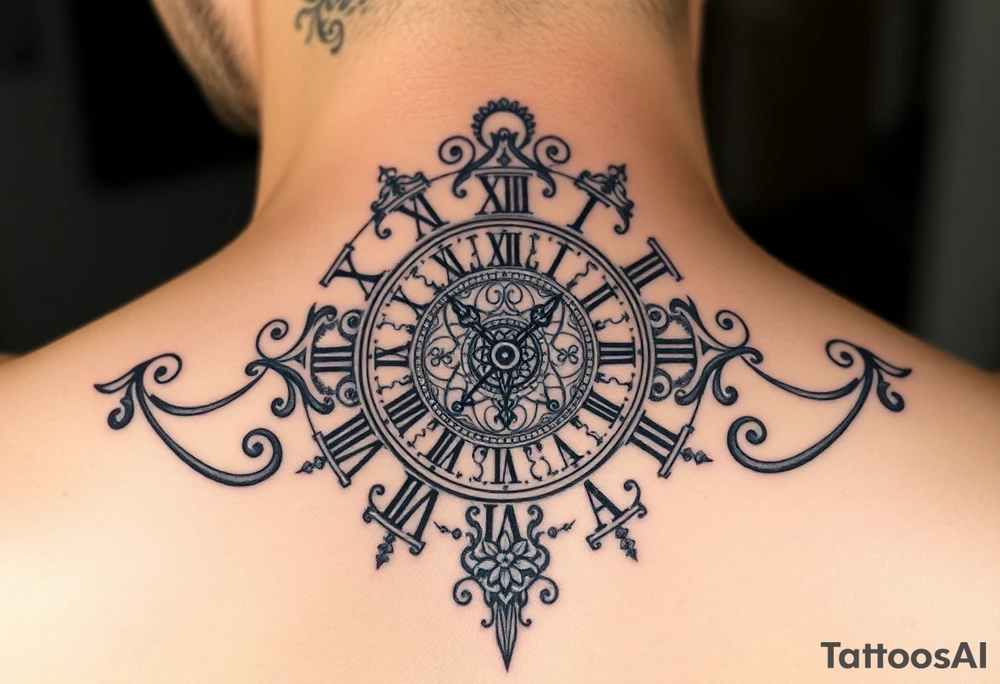 vintage roman numerals within ornate clockwork mechanism tattoo idea