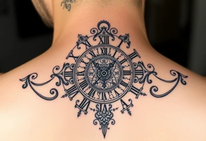 vintage roman numerals within ornate clockwork mechanism tattoo idea