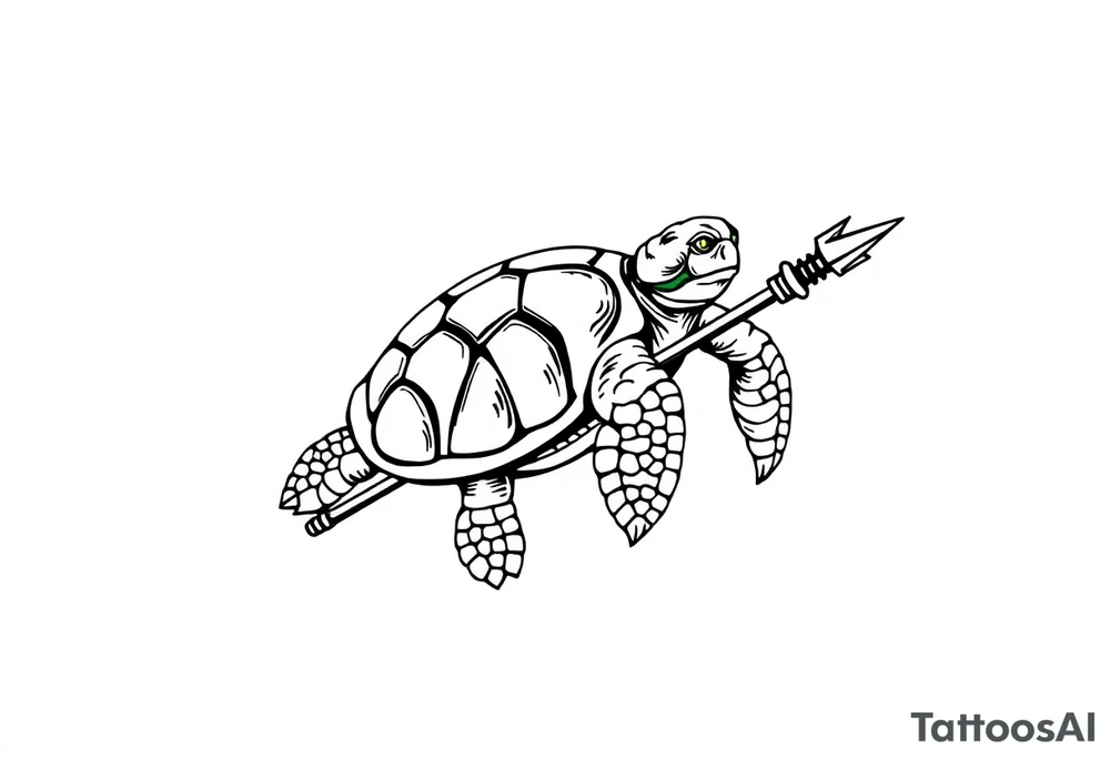 Turtle holding a trident tattoo idea