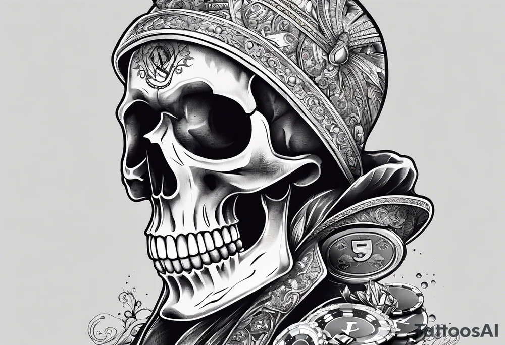 skeleton with poker chips tattoo idea