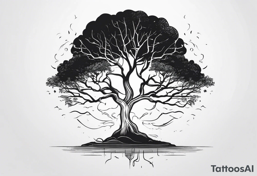 tree where the canopy resembles and brain, struck by lightning tattoo idea