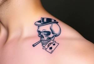 skull with top-hat,cigar in his mouth and playing cards. tattoo idea