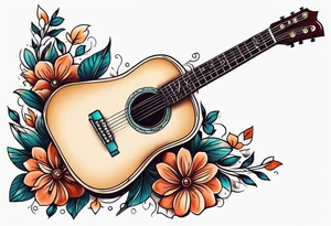 traditional vintage tattoo of guitar simple  flowers tattoo idea