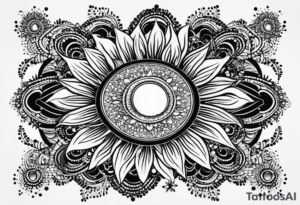 simple sun made of black dots and circles tattoo idea