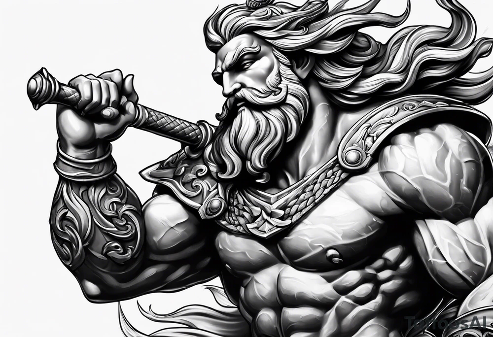 Poseidon hält etwas in beiden Händen tattoo idea
