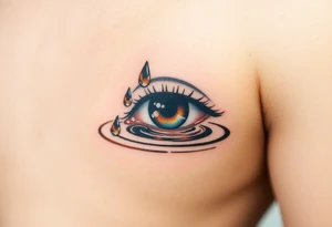 Teary eye A collection of teardrops falling into a still pool, with soft ripples in golden and silver hues, symbolizing how tears spread healing. tattoo idea