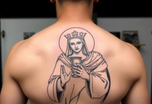 Saint Barbara tattoo holding chalice with tower in background tattoo idea