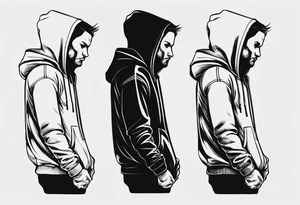 The side view of a person in a hoodie, looking down. tattoo idea