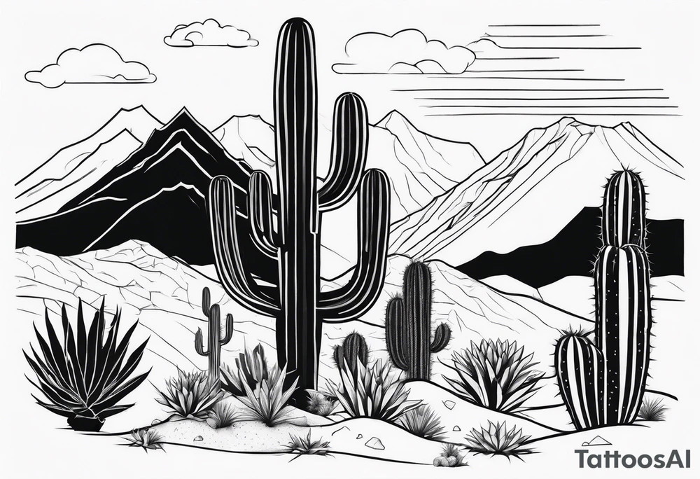 Desert with cactus tattoo idea