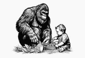 bigfoot feeding a baby bigfoot tattoo idea