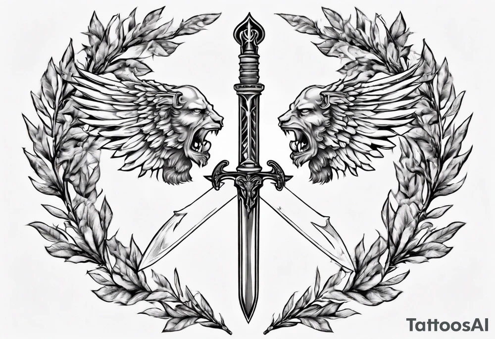 number 13 centered in a laurel leaf wreath and a sword going through the center of the wreath. Male angel 13 tattoo idea