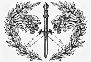 number 13 centered in a laurel leaf wreath and a sword going through the center of the wreath.  Male angel 13 tattoo idea