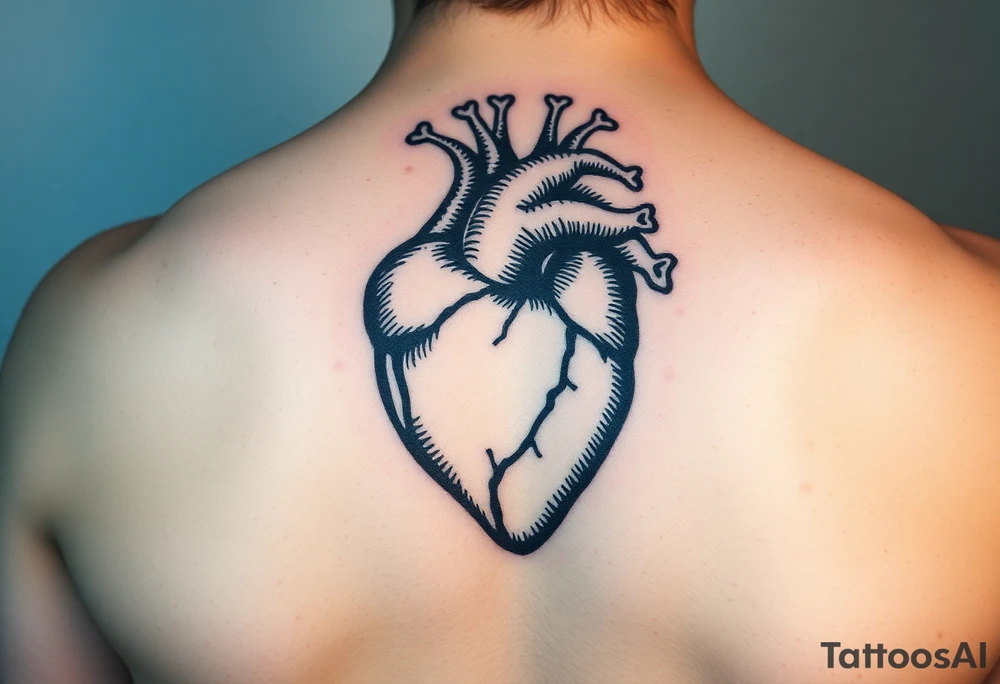 woodcut realistic heart tattoo tattoo idea