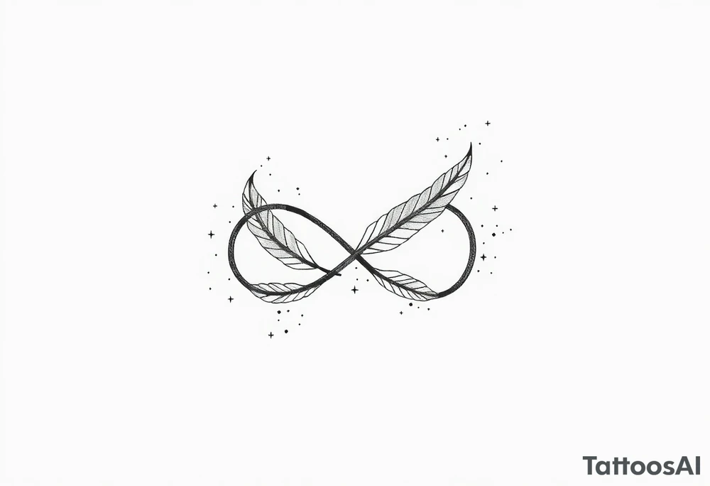 infinity symbol woven with floating feathers and stardust tattoo idea