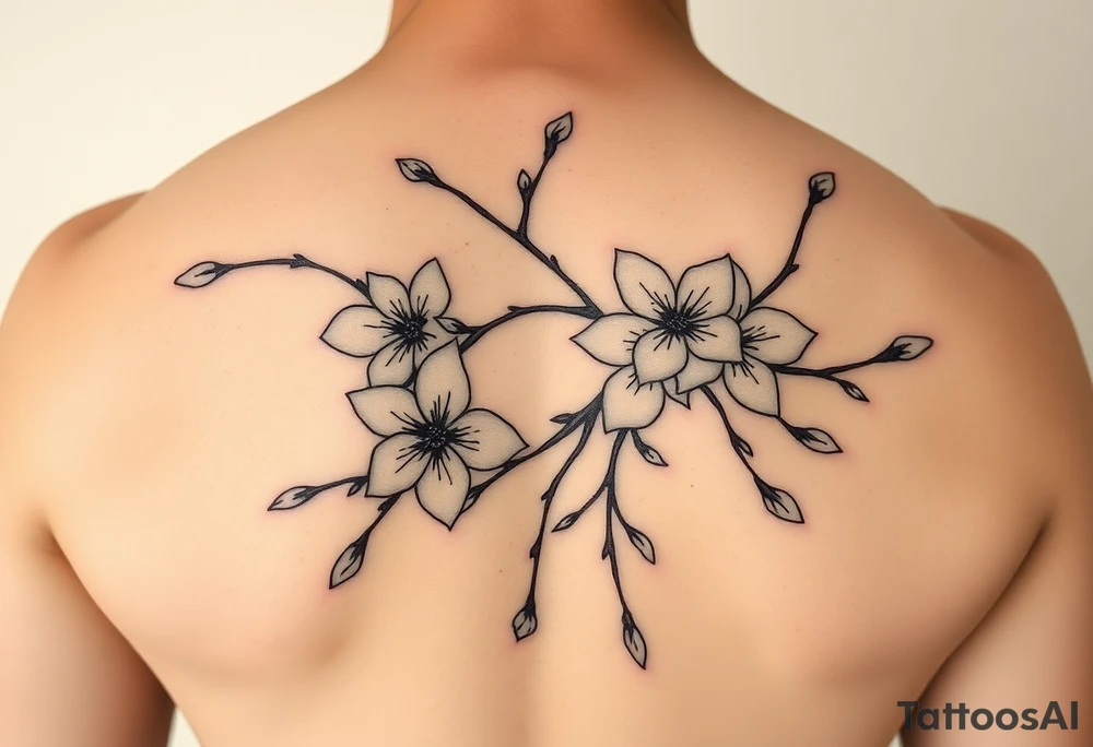 delicate cherry blossoms swirling in spring breeze with petals tattoo idea