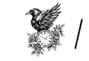 raven,roses,clock. tattoo idea