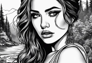 Woman crying at a river tattoo idea