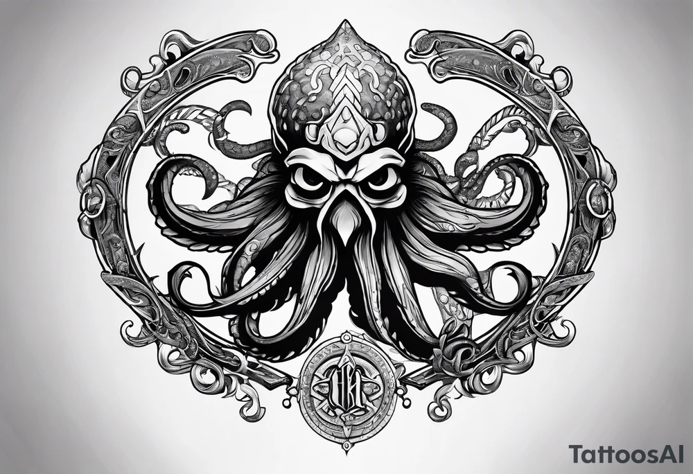 Kraken,  with rune on forehead tattoo idea