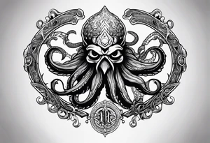 Kraken,  with rune on forehead tattoo idea