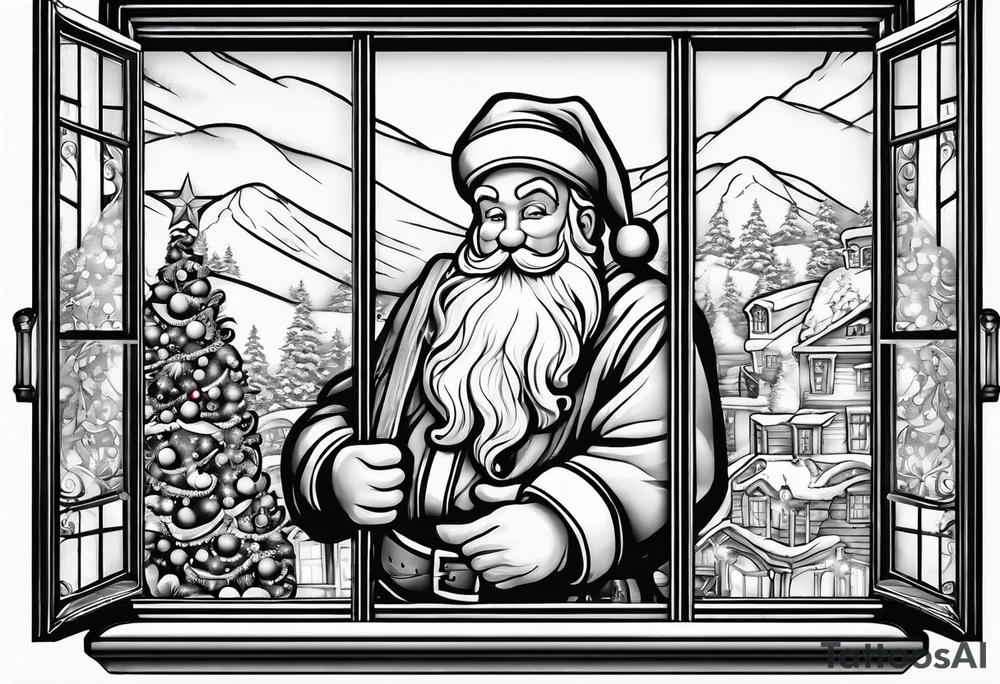 santa claus coming through a window tattoo idea